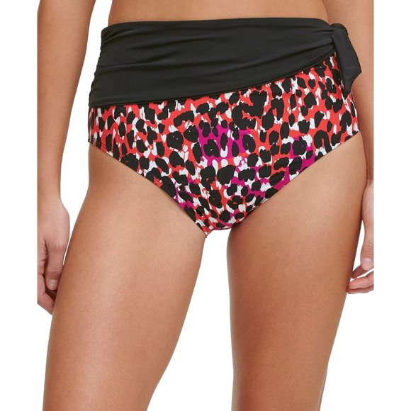 MSRP $68 DKNY Womens Bikini Bottom Red Medium Sash High Waist Pink Size Medium - Picture 2 of 3